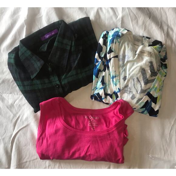 CJ Banks women's print cardigan, Romacci plaid flannel, Chico's tank size 3x - Picture 1 of 11